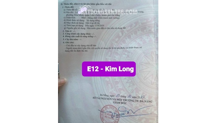 Bán đất - Khu E Kim Long - Đường Hòa Phú 21